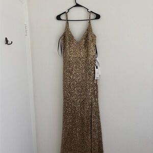 Mac Duggal Gold Sequin Maxi Dress